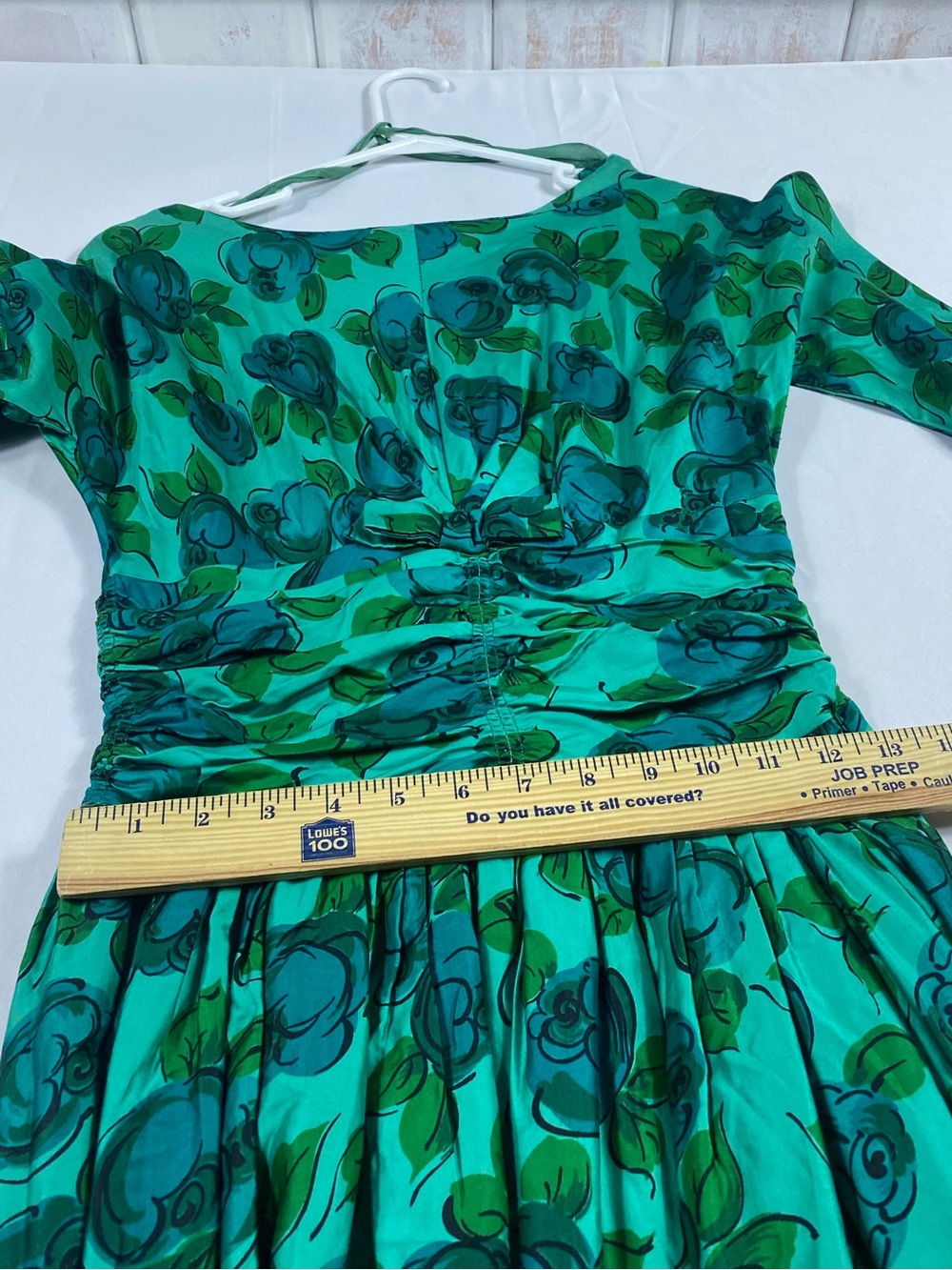 Vtg 50s Teal Blue Watercolor Floral Day Dress Fit Flare Garden Tea Party Small‎ - Picture 13 of 13